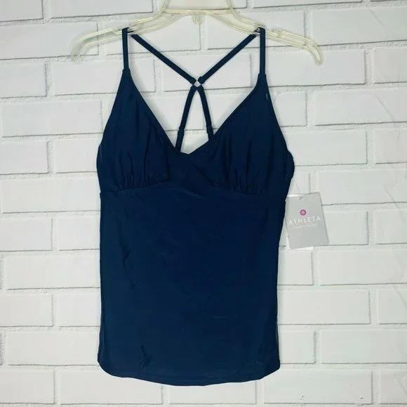 NEW Athleta tankini top Cross Back navy blue racerback swimsuit 36 B C women - Picture 10 of 10